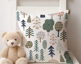Boho Woodland Trees Cushion Cover: Soft Cotton Velvet, 16x16 inch