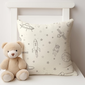 Space Themed Cushion Cover, Nursery Cushion Cover, Gift for Kids, Throw Pillow Cover