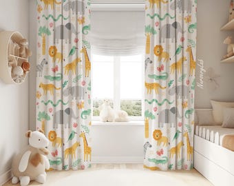 Safari Animals Baby Boy Room Curtain Nursery Curtains Window Curtains