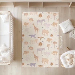 Teppiche mit Safaritieren, Kinderzimmerteppich, Kinderbereichsteppich, waschbarer, rutschfester weicher Teppich, Spielteppich, Jungenteppich
