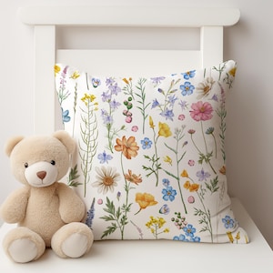 Wildflowers Cushion Cover, Nursery Cushion Cover, Gift for Kids, Throw Pillow Cover