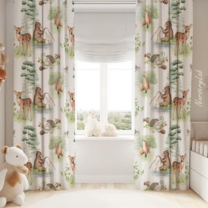 Watercolor Forest Animals Baby Boy Room Curtain Nursery Curtains Window Curtains