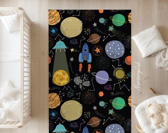Colorful Space Planets Nursery Rug: Soft, Non-Slip Kids Play Area