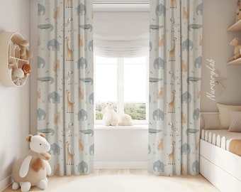 Safari Animals Baby Boy Room Curtain Nursery Curtains Window Curtains