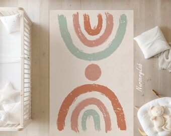 Boho Rainbow Nursery Rug: Soft, Washable, Non-Slip Kids Play Area