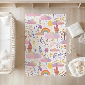 Castle and Rainbow Nursery Rug: Soft, Washable, Non-Slip Kids Play Area