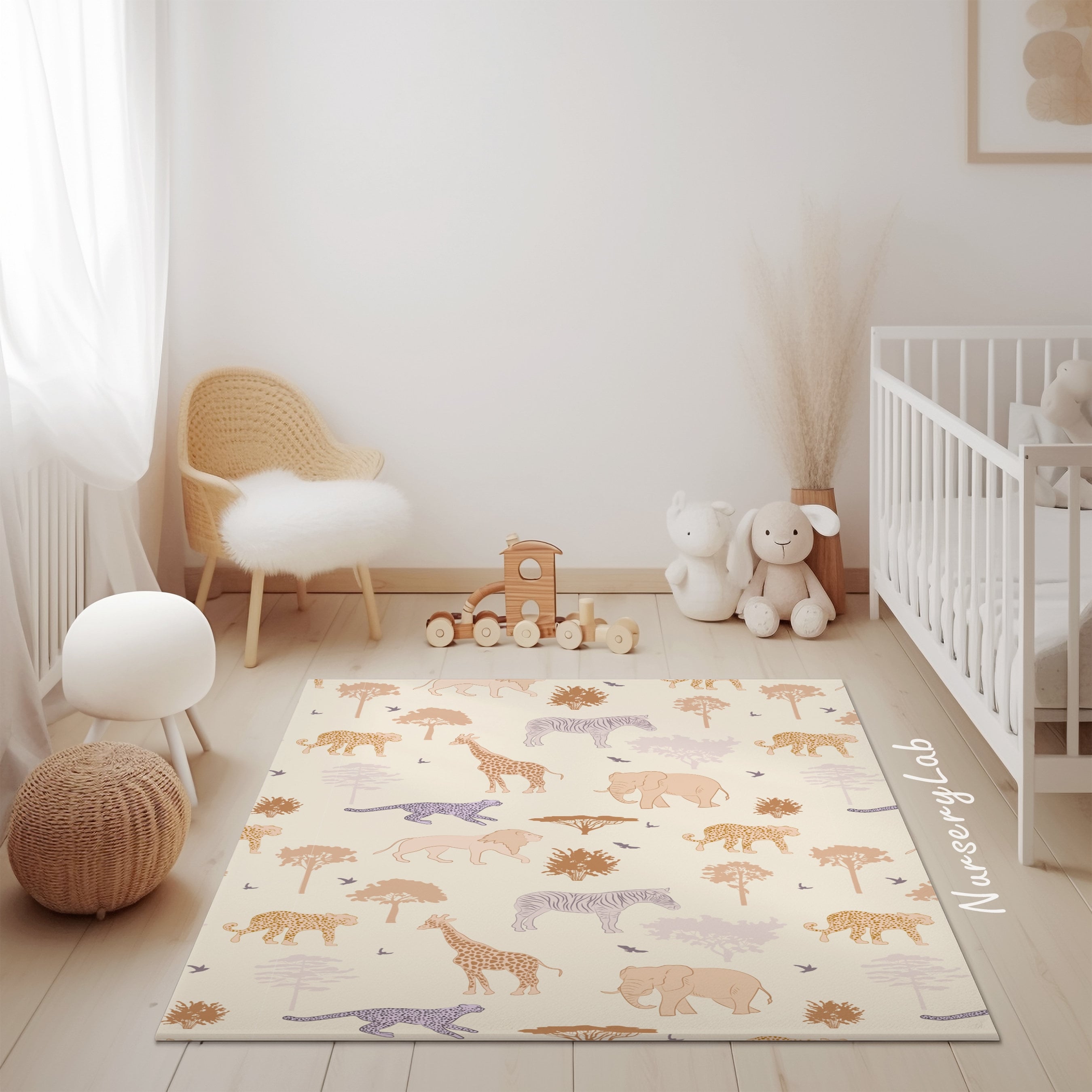 Safari Animals Rugs, Nursery Rug, Kids Area Rug, Washable Non Slip Soft ...