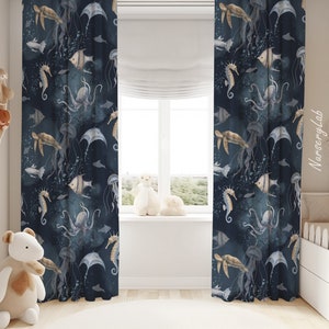 Watercolor Ocean Animals Baby Boy Room Curtain Nursery Curtains Window Curtains