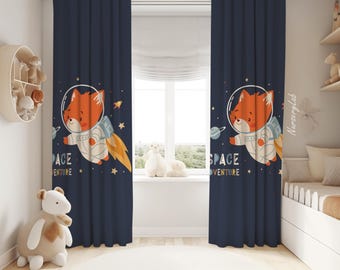 Fox Astronaut Nursery Curtains: Space Baby Boy Room Decor