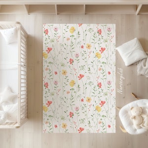 Weicher Wildblumen Teppich, Kinderzimmerteppich, Kinderteppich, waschbar, rutschfest, weicher Spielteppich