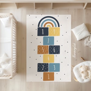 Regenbogen-Hopscotch-Teppich, Kinderzimmerteppich, Kinderbereichsteppich, waschbarer, rutschfester weicher Teppich, Spielteppich, Jungenteppich