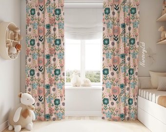 Watercolor Pink Florals Baby Girl Room Curtain Nursery Curtains Window Curtains