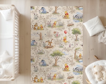 Winnie the Pooh Toile Nursery Rug: Soft Non-Slip Kids Playroom Rug