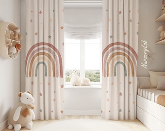 Boho Rainbow and Stars Baby Girl Room Curtain Nursery Curtains Window Curtains