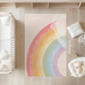 Aquarell Regenbogen Teppich, Kinderzimmerteppich, Kinderteppich, Waschbar, rutschfest, Weicher Spielteppich