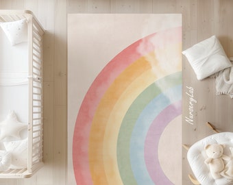 Watercolor Rainbow Rug, Nursery Rug, Kids Area Rug, Washable Non Slip Soft Rug, Play Rug, Girls Rug