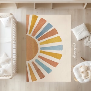Teppich Boho-Regenbogen, Teppich für Kinder, Kinderteppich, waschbar, rutschfest, weich, Spielteppich