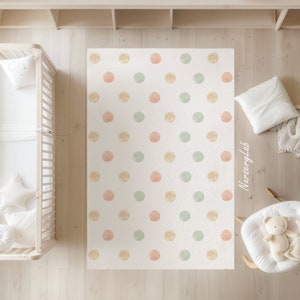 Teppich mit Aquarell Polka Dots, Kinderteppich, Waschbar, Rutschfest, Weich, Spielteppich, Teppich für Mädchen