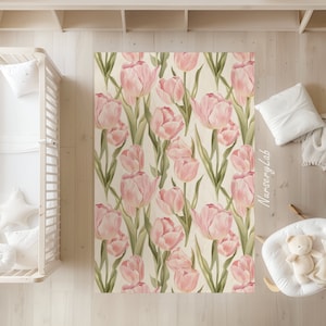 Aquarell Rosa Tulpen Teppich, Kinderzimmer Teppich, Kinderteppich, Waschbar, rutschfest, Weich, Spielteppich