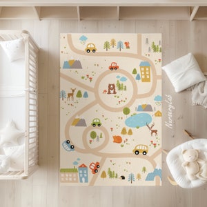 Wollteppich für Kinder, Kinderzimmer, Kinderteppich, Waschbar, Rutschfest, Weich, Spielteppich