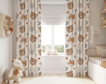 Rideaux pour chambre d'enfant, animaux de la forêt : décoration de la chambre de bébé garçon, mélange de velours
