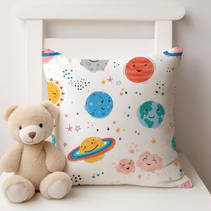 Cute Colorful Planets Cushion Cover, Nursery Cushion Cover, Gift for Kids, Throw Pillow Cover