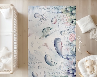 Ocean Animals Nursery Rug Soft Washable Non-Slip Kids Play Area