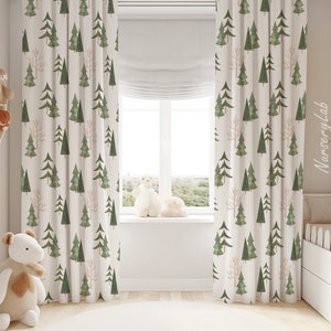 Watercolor Pine Trees Baby Boy Room Curtains Nursery Curtains Window Curtains