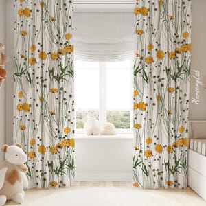 Watercolor Yellow Florals Baby Girl Room Curtain Nursery Curtains Window Curtains