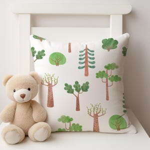 Watercolor Forest Trees Cushion Cover, Nursery Cushion Cover, Gift for Kids, Throw Pillow Cover