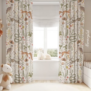 Skogsdjur Barnrumsgardiner Baby Boy Room Dekor Sammetsblandning bild 1