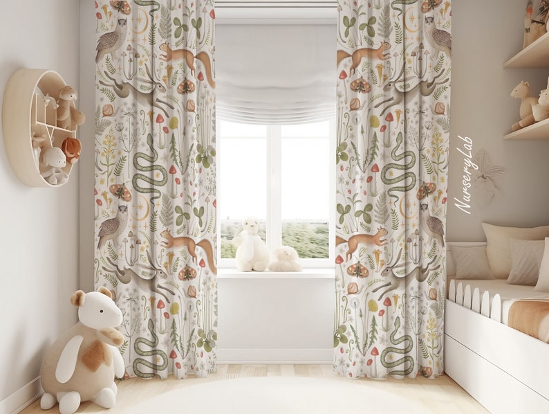Skogsdjur Barnrumsgardiner Baby Boy Room Dekor Sammetsblandning bild 1