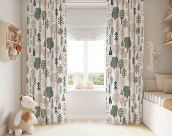 Boho Woodland Tree Baby Boy Curtain Nursery Curtains Window Curtains