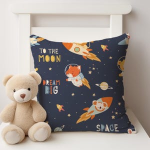 Cute Animals and Space Cushion Cover, Nursery Cushion Cover, Gift for Kids, Throw Pillow Cover