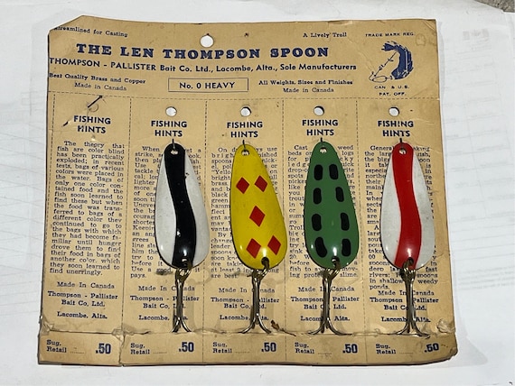 Vintage Len Thompson Fishing Lures / Spoons - Original Card Stock