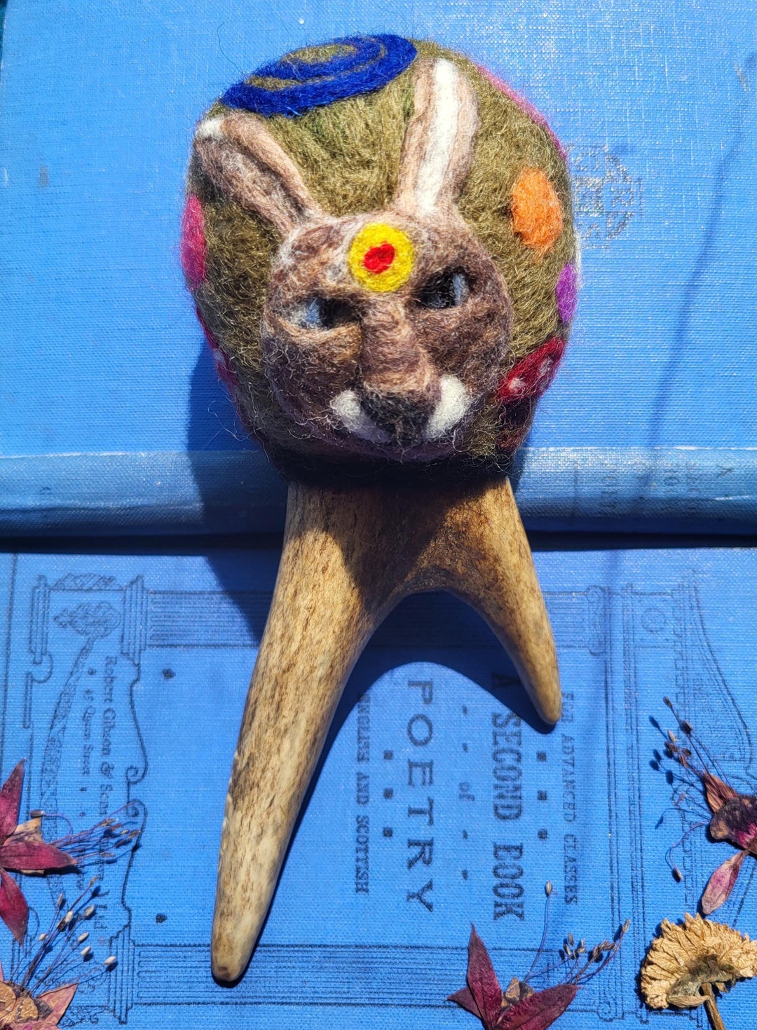 Handcrafted Hare Antler Shaman Rattle: Felted Healing Tool - Etsy