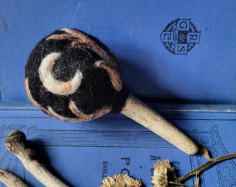 Handmade antler and felt shamanic rattle, witchy tools, spiritual gifts, rattles, shaman tools
