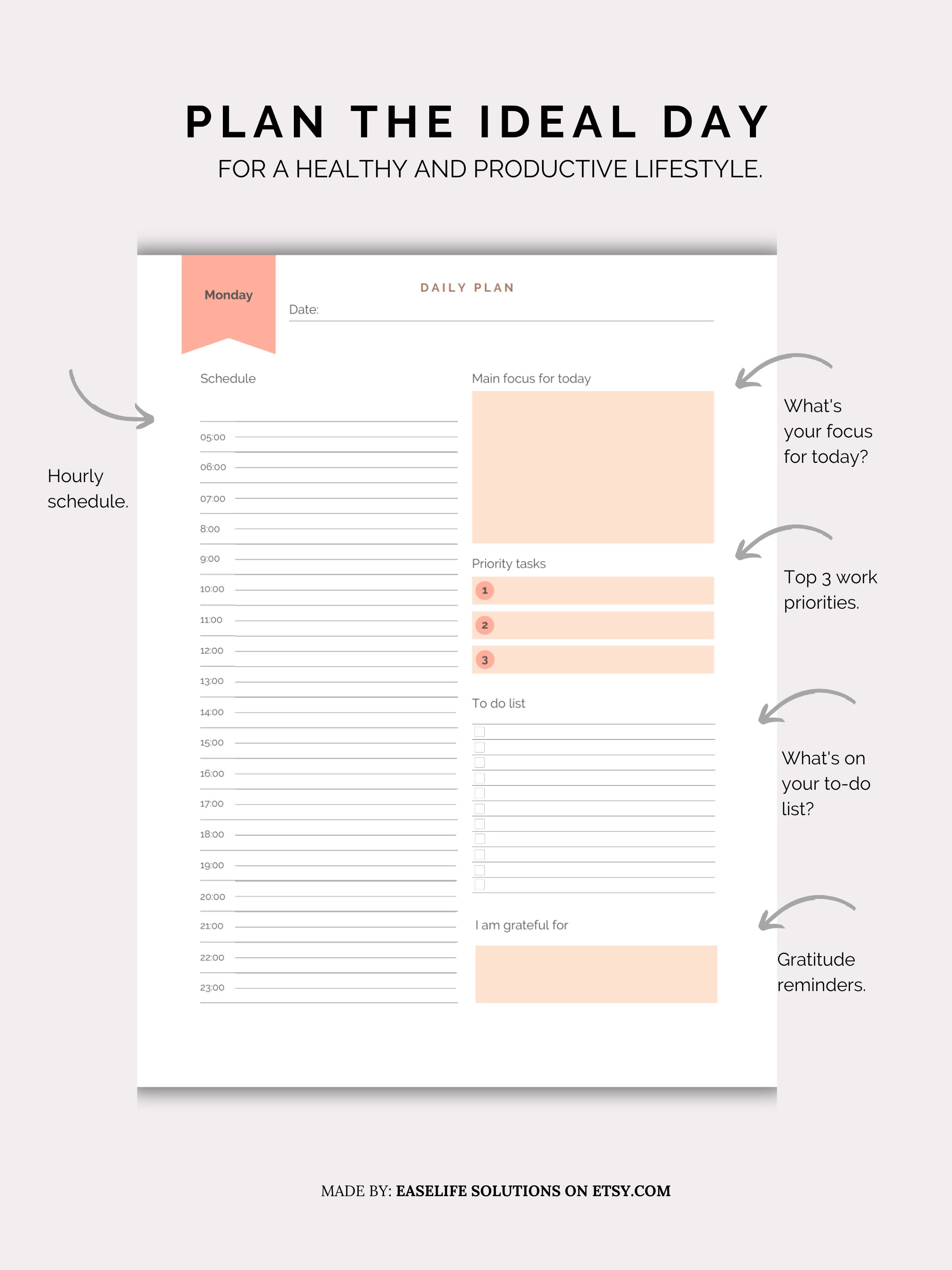 Daily Planner, Printable 7 Day Planner, Weekly Planner, Hourly Planner ...