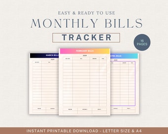 Bill Payment Tracker, Printable Monthly Bill Organizer & Checklist, Budget Planner, Finance Tracker, Spending, Expenses, Bill Calendar List