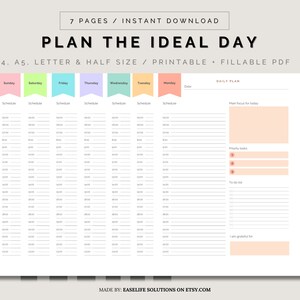 2025 Daily Planner, Printable 7 Day Planner, Weekly Planner, Hourly Planner, Work Planner, Personal Planner, Instant Download, A5/A4/Letter