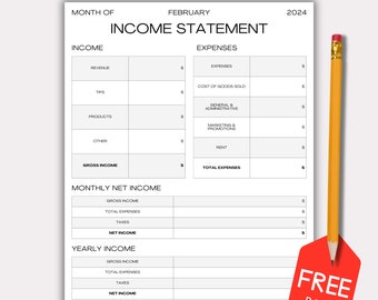 Printable Monthly Income Statement Tracker, Income Expense Tracker Printable and Fillable, Income Tracking, Monthly Income Organizer, A4, A5