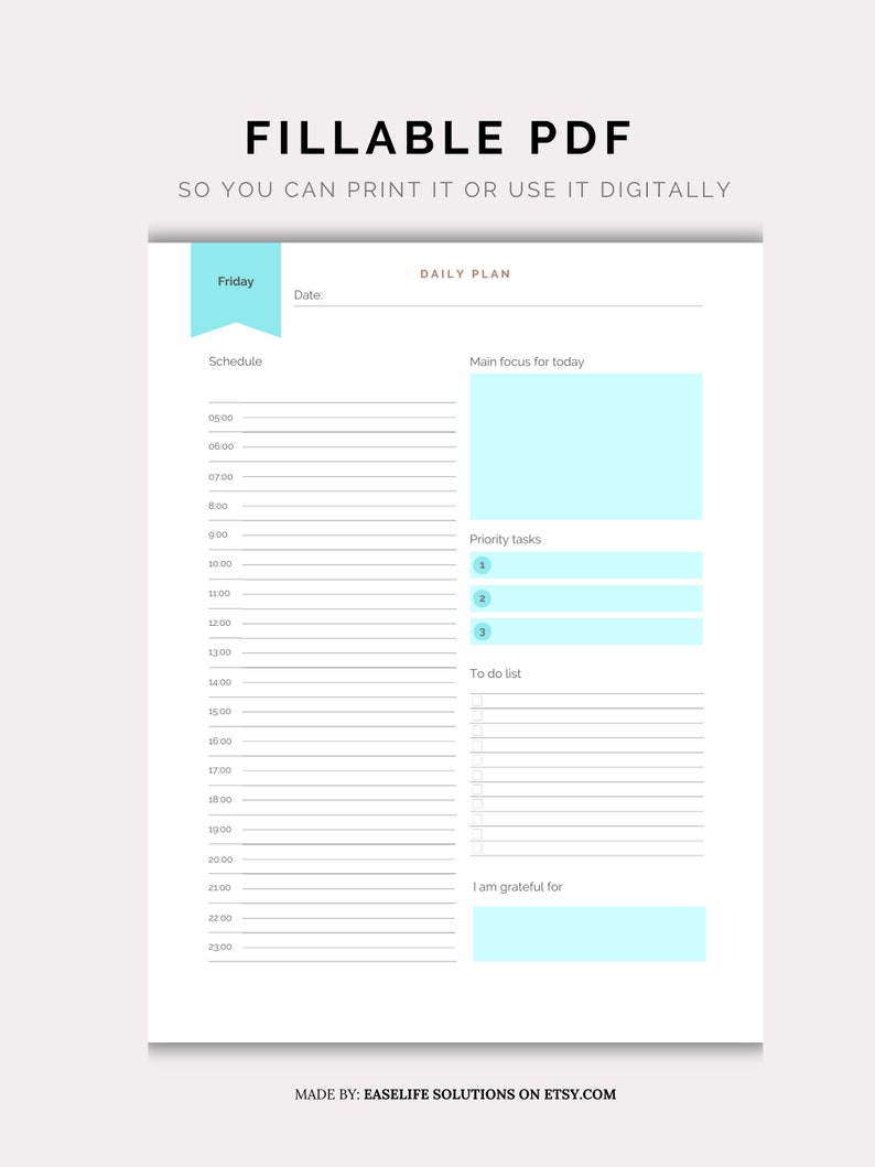Daily Planner, Printable 7 Day Planner, Weekly Planner, Hourly Planner ...