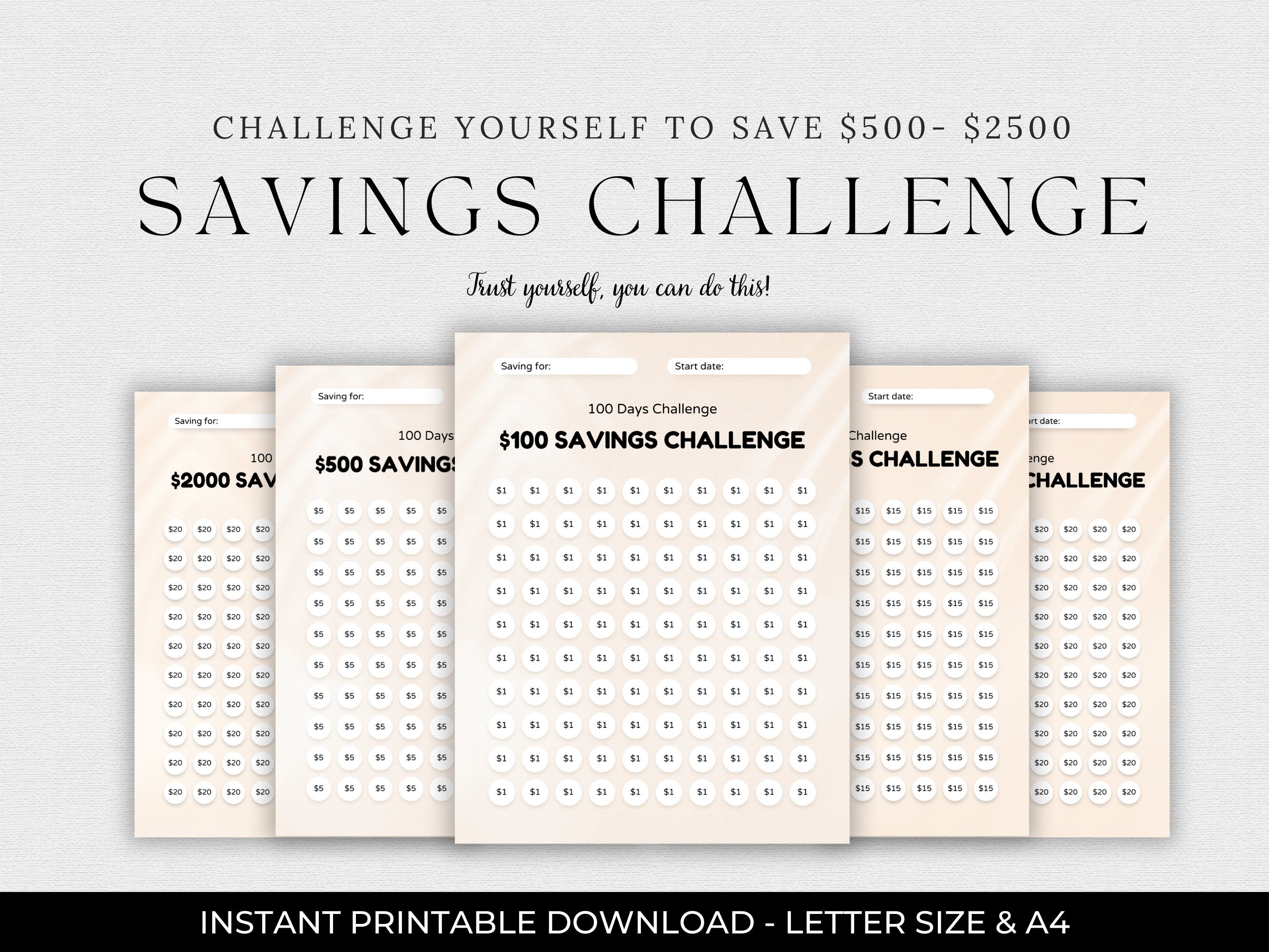Savings Challenge Printable Savings Challenge Bundle A4 Sized Savings