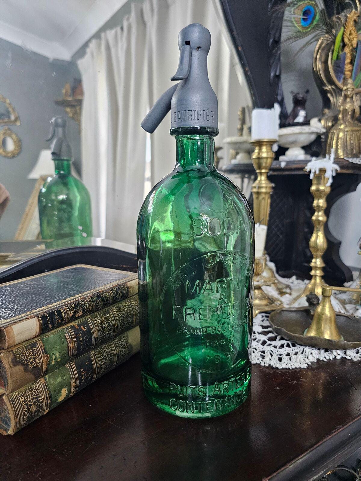 アンティーク　ソーダ 炭酸ボトル　バー　サイフォン　グリーン　超レア　アメリカ Antique Soda Siphon Bottle - Etsy