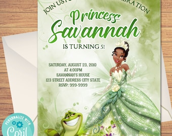 Prinses Tiana verjaardagsuitnodiging, prinses Tiana, Tiana, verjaardag uitnodigen, prinses, bewerkbare sjabloon, Instant Download