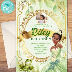 Prinses Tiana verjaardagsuitnodiging, prinses Tiana, Tiana, verjaardag uitnodigen, prinses, prinses en de kikker, bewerkbaar, Instant Download