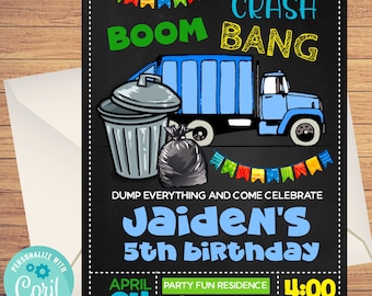 Editable Garbage Birthday Invitation, Template Garbage, Garbage, Garbage Truck Invite, Instant Download, Digital, Printable