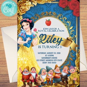 Convite de aniversário Princesa Branca de Neve, Princesa Branca de Neve, Branca de Neve, Convite de Aniversário, Princesa, Modelo Editável, Download Instantâneo