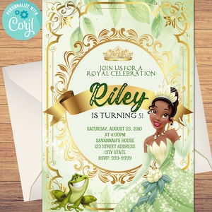 Invitation d'anniversaire de princesse Tiana, princesse Tiana, Tiana, invitation d'anniversaire, princesse, princesse et la grenouille, téléchargement immédiat