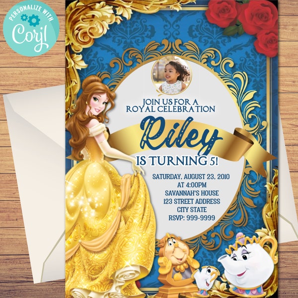 Princess Belle Birthday Invitation, Princess Belle, Belle, Birthday Invite, Princess, Beauty and the Beast, Editable, Instant Download